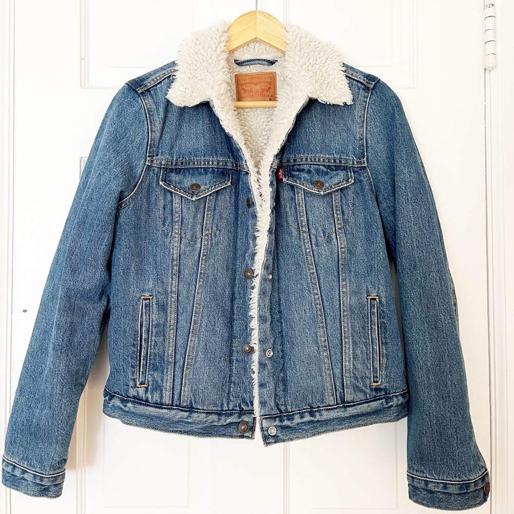 Levi's Blue Denim Jacket with White Sherpa Collar
